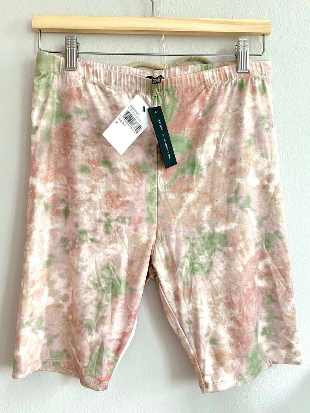 AFRM Tie-Dye Bike Shorts Stretchy Green Brown Camo Medium New Nordstrom